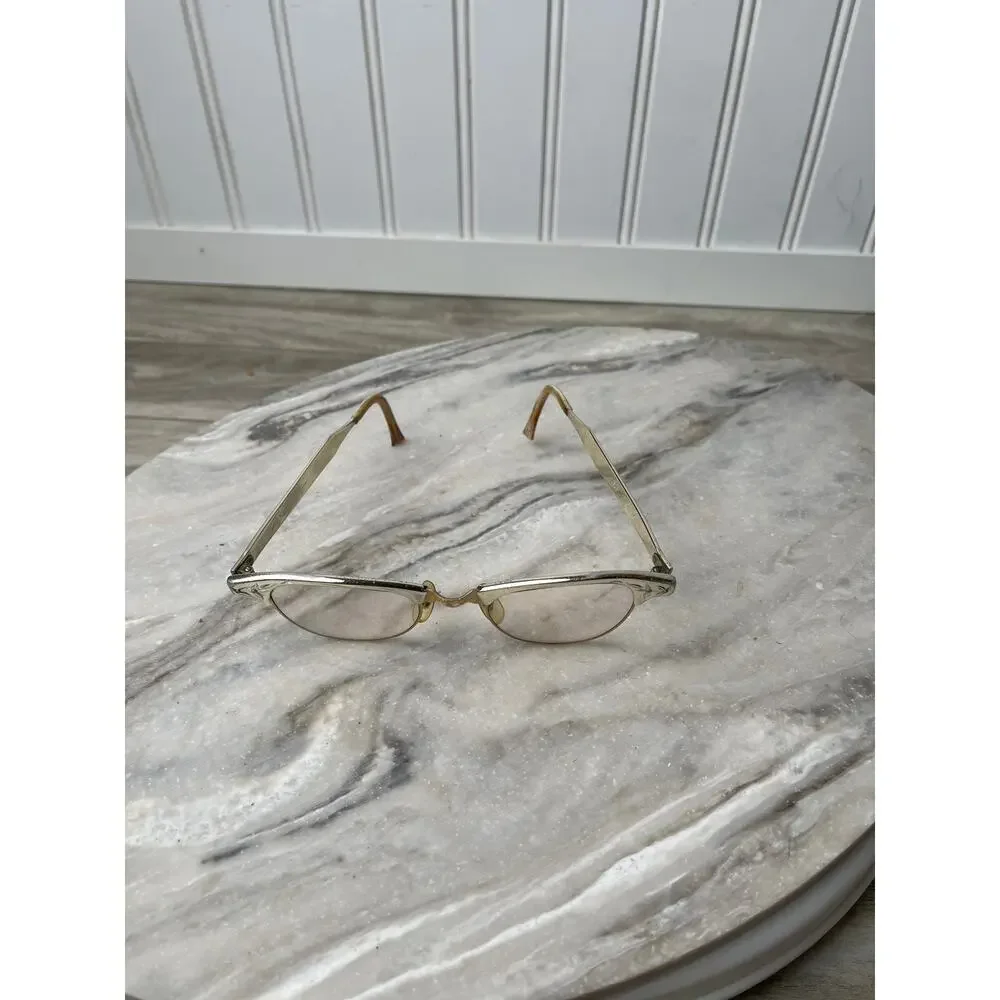 Cat Eye Glasses Art-Craft Gold Aluminum Browline Etched Floral 50s USA Vintage